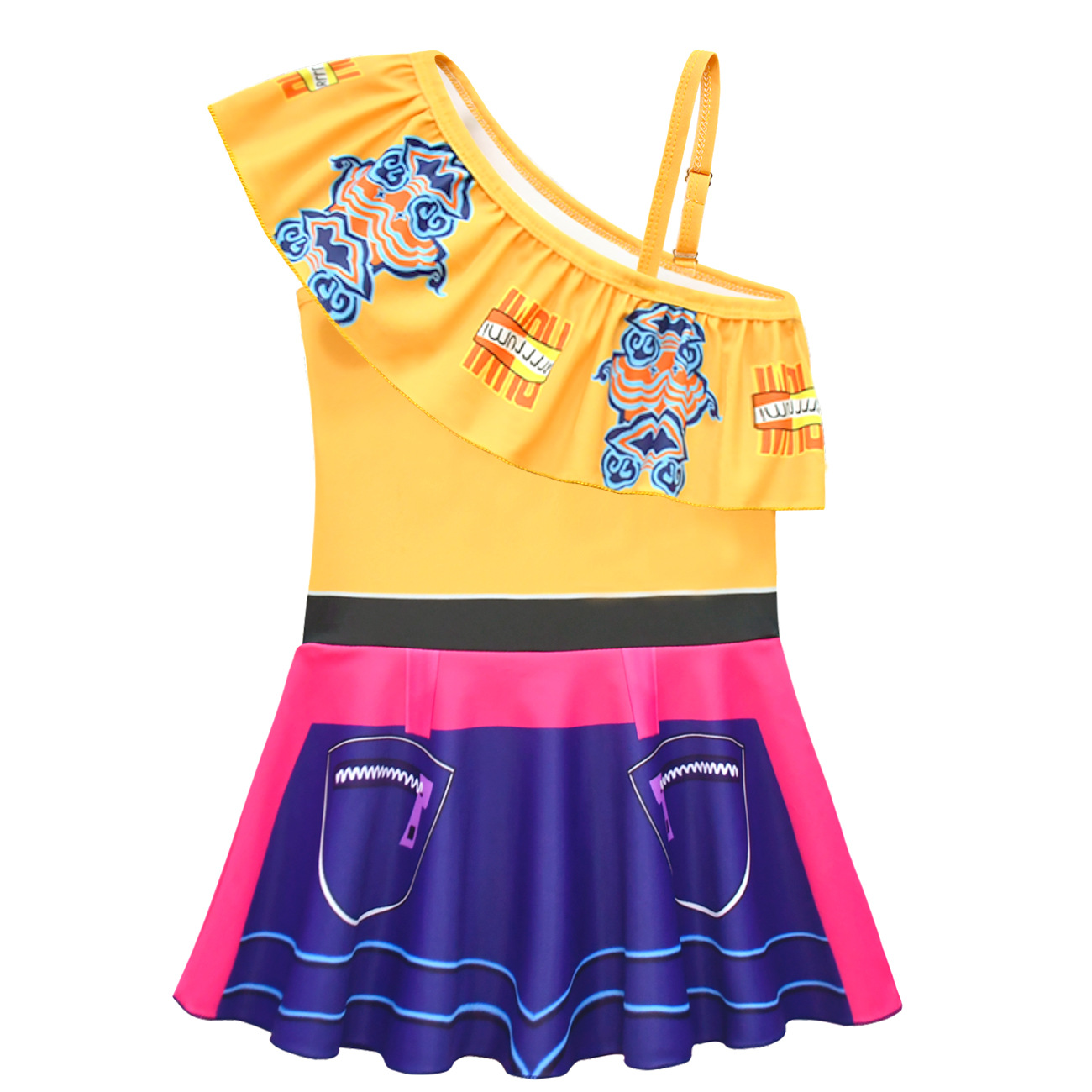 Anime Zoey Cosplay - 2pcs/set Kids Girls' One-Shoulder One-Piece Swimsuit